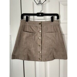 Altar’d State Button Up Faux Suede Tan Mini Skirt Women Small
